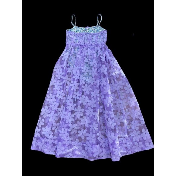 For Love and Lemons Sz S Dress Villegas Floral Sheer Bodysuit Midi Purple New - Picture 3 of 10